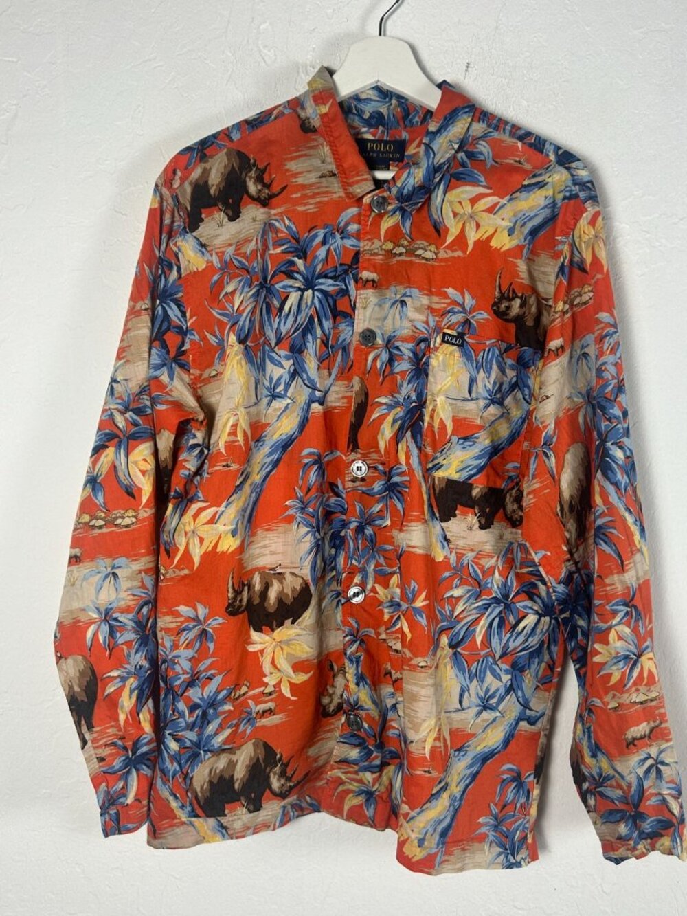 Polo Ralph Lauren Men's Safari Pajama Shirt Medium Button Up Long Sleeve Orange